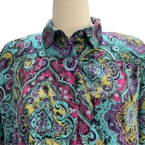 Vintage Abstract Paisley Button Up Shirt Large Boho Hippie Festival Retro Chic - Picture 10 of 11